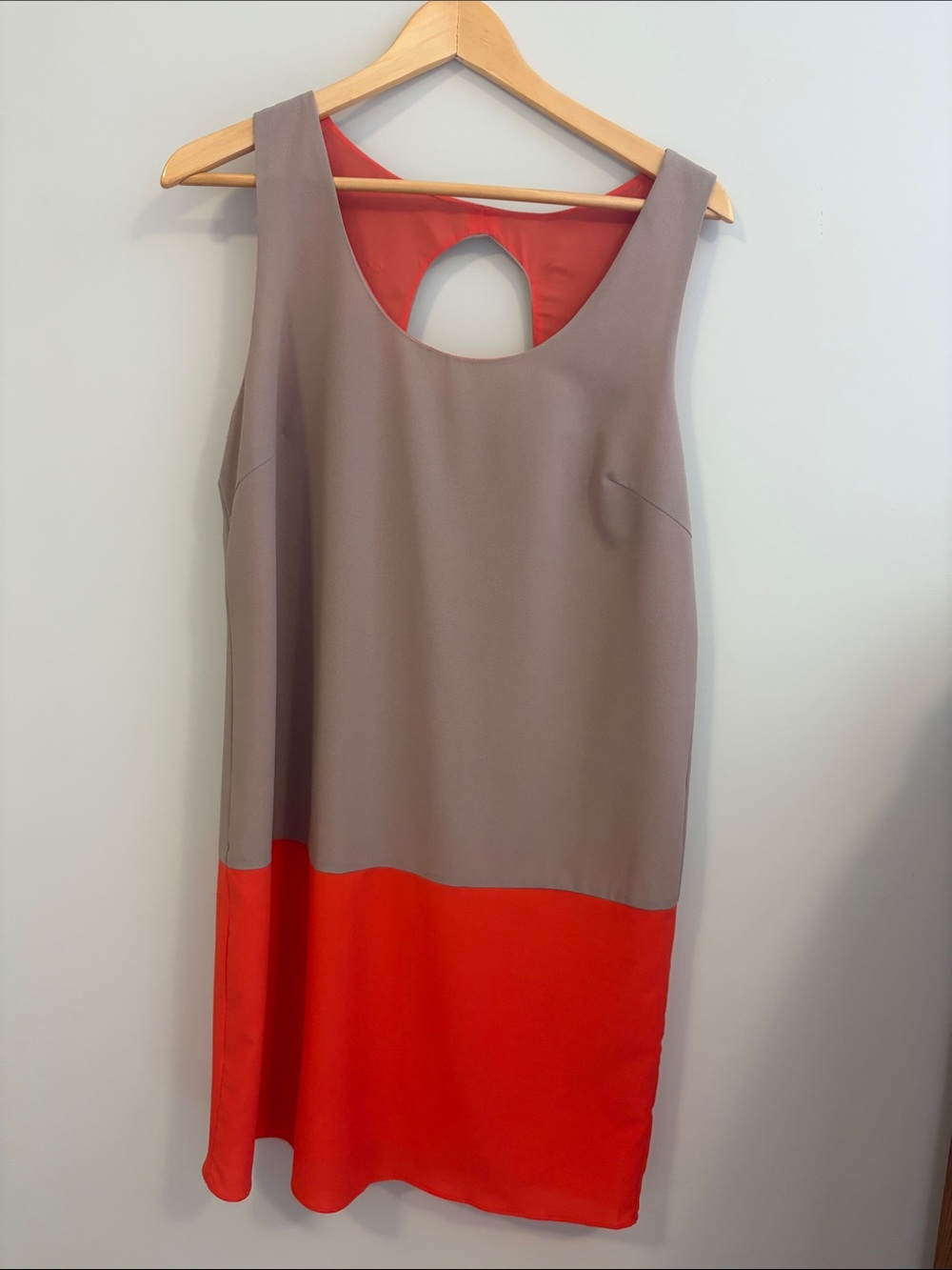 Sleeveless Colorblock Shift Dress in Taupe and Coral